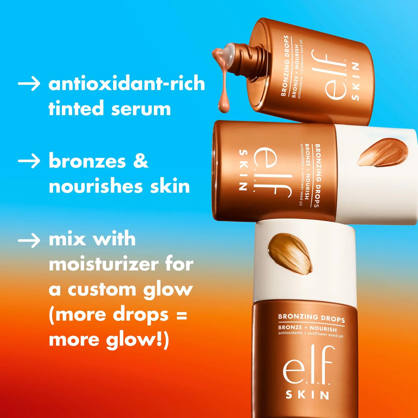 e.l.f. SKIN Bronzing Drops, Liquid Bronzer For Face & Skin, Creates A Sun-Kissed Glow, Infused With Vitamin E, Vegan & Cruelty-Free, Copper Gold