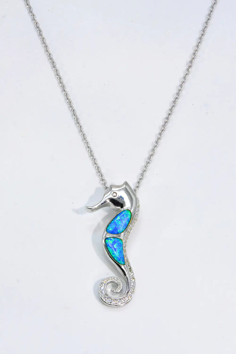 Opal Seahorse 925 Sterling Silver Necklace