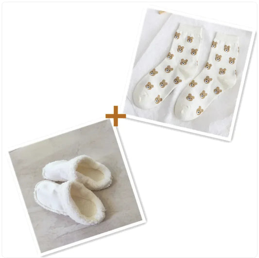 Women's Thermal Plush Cotton Slipper Set